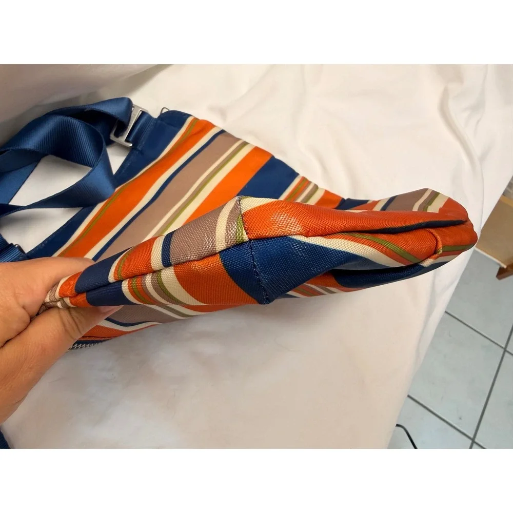 Baggallini Striped Nylon Crossbody Bag Orange Blue Multi Pocket Travel Purse